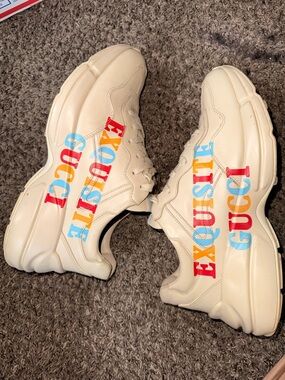 Gucci Mens Rhyton Exquisite low-top leather sneakers size PREOWNED EXCELLENT